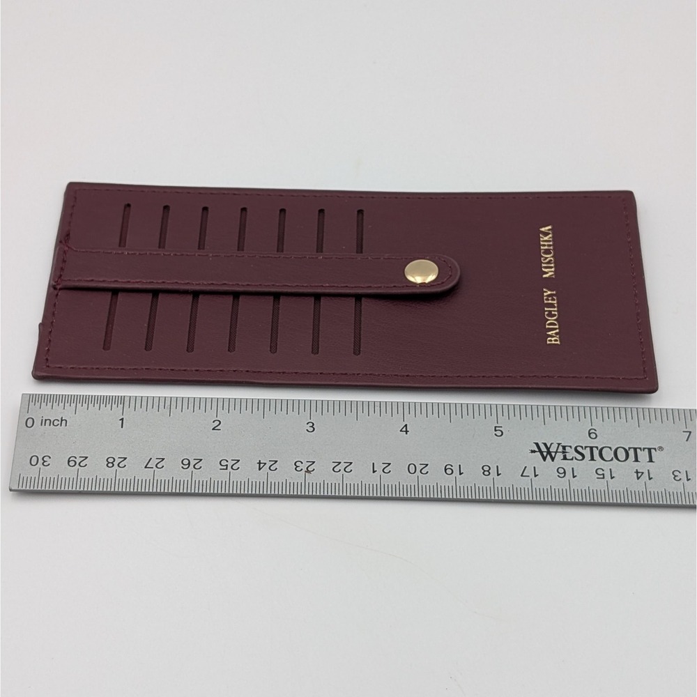 Badgley Mischka Plum Purple Card Holder Slim Faux Leather Wallet Snap Closure - Picture 3 of 4